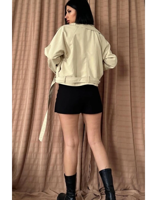 Vizon Kemerli Kısa Trech Ceket