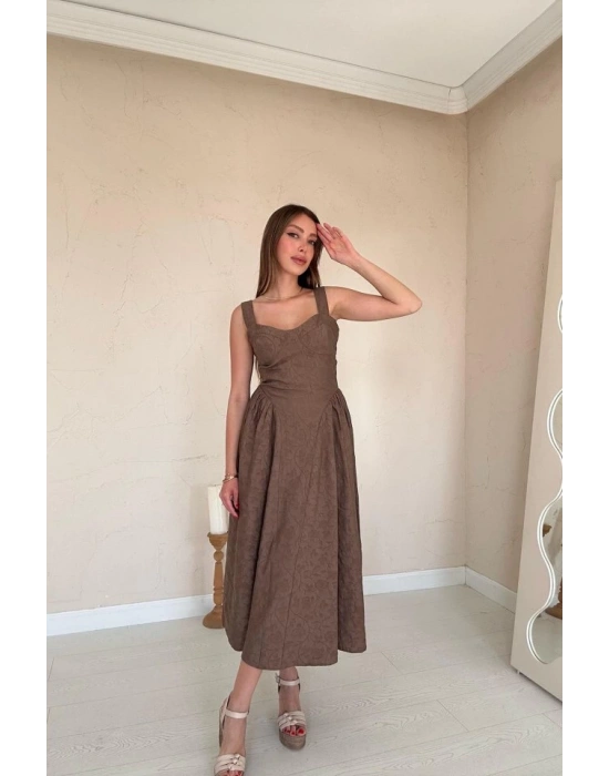 Vizon Yanları Büzgülü Göğüs Kuplu Elbise