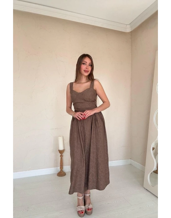 Vizon Yanları Büzgülü Göğüs Kuplu Elbise