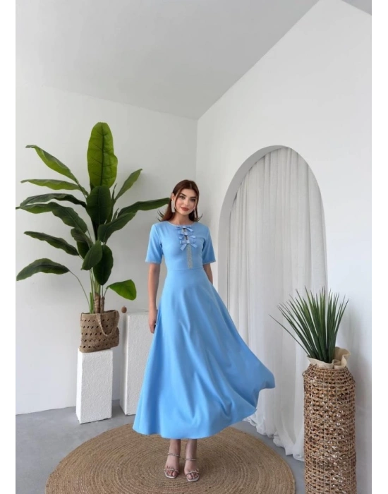 Wera Taşlı Fiyonk Detaylı Elbise