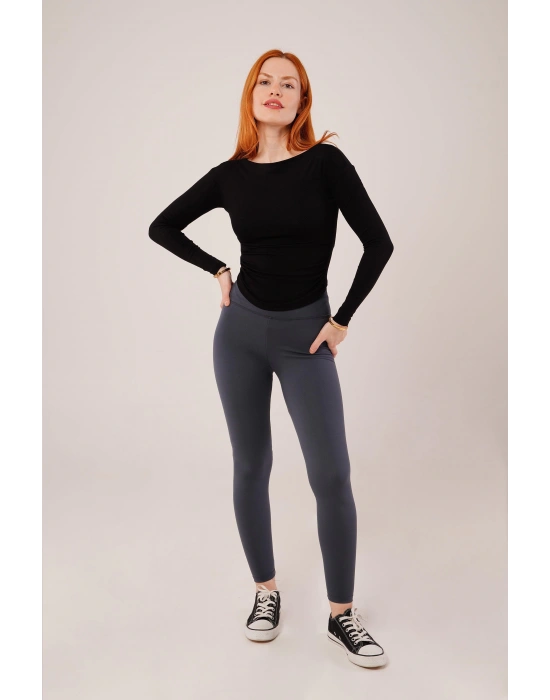 Yaka Detay Uzun Kollu Basic Siyah Bluz