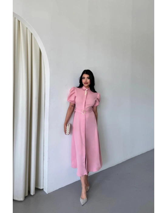 YAKA DÜĞE DETAYLI ELBİE Pembe