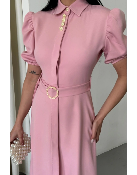 YAKA DÜĞE DETAYLI ELBİE Pembe