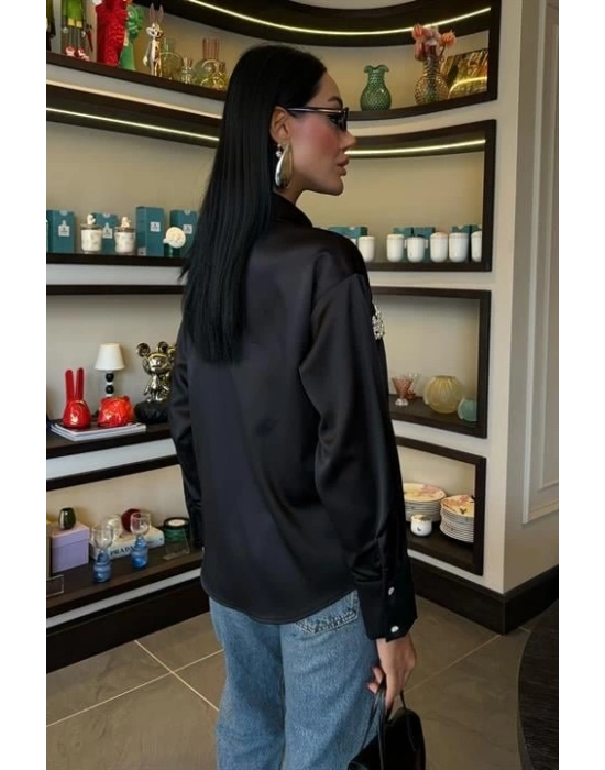 Yaka Ve Cep İnci Taşlı aten Gömlek 3423