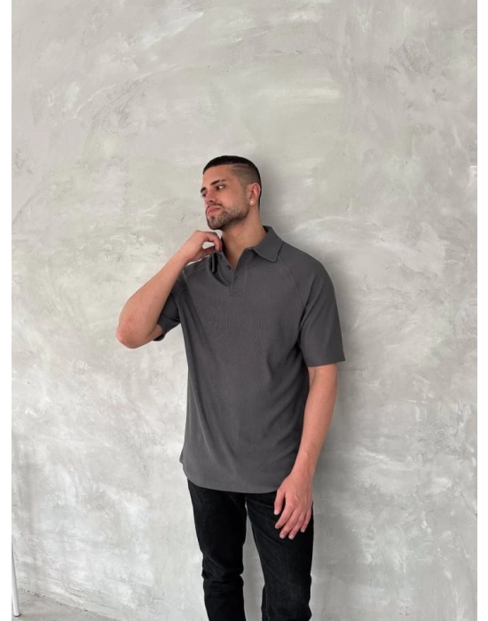 Yakalı Patlı Kısa Kol Tshirt  Antrasit