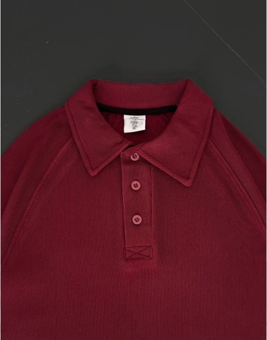 Yakalı Patlı Kısa Kol Tshirt  Bordo