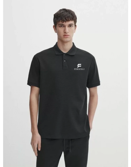 Yakası Düğmeli Yakalı Pike Baskılı Thirt  Beyaz