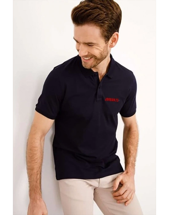 Yakası Düğmeli Yakalı Pike Baskılı Thirt  Beyaz