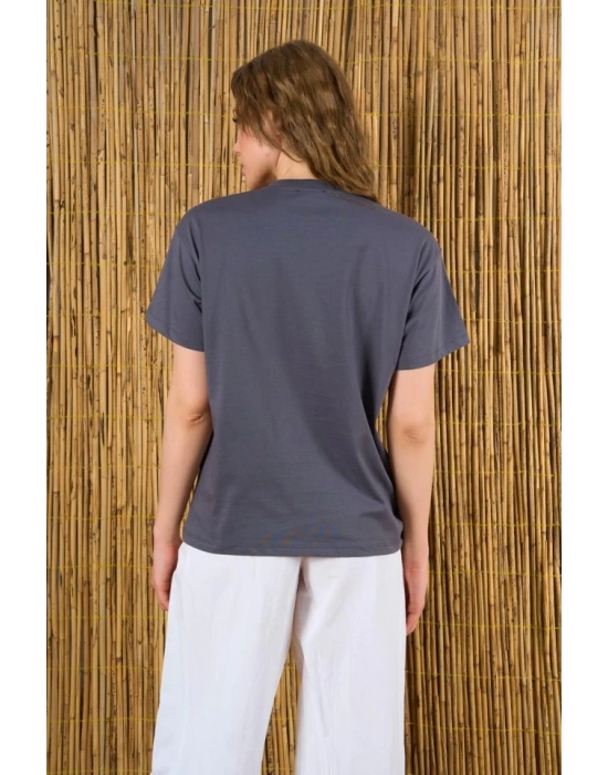 Yakası Taşlı Tshirt  Füme