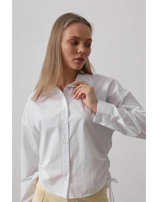 Yanları Bağlamalı Basic Gömlek  Beyaz