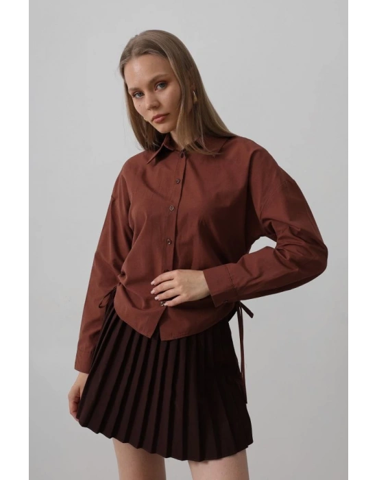 Yanları Bağlamalı Basic Gömlek  Koyu Kahve