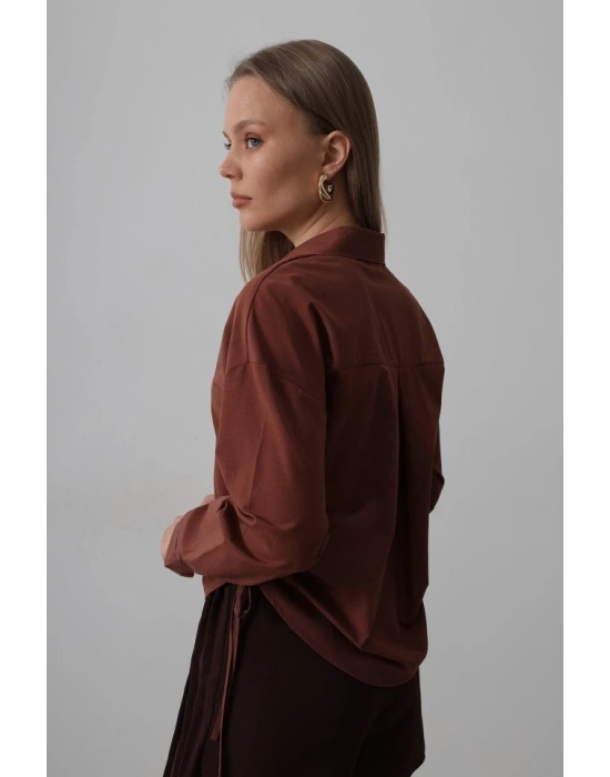 Yanları Bağlamalı Basic Gömlek  Koyu Kahve