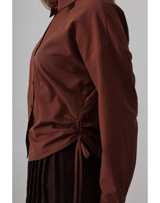 Yanları Bağlamalı Basic Gömlek  Koyu Kahve