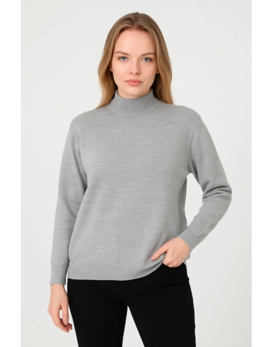 Yarım Boğaz Triko Kazak Yumuşak Dokulu Pamuklu Ince Dokuma, Uzun Kollu Rahat Regular Kalıp  Gri