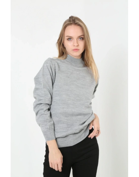 Yarım Boğaz Triko Kazak Yumuşak Dokulu Pamuklu Ince Dokuma, Uzun Kollu Rahat Regular Kalıp  Gri