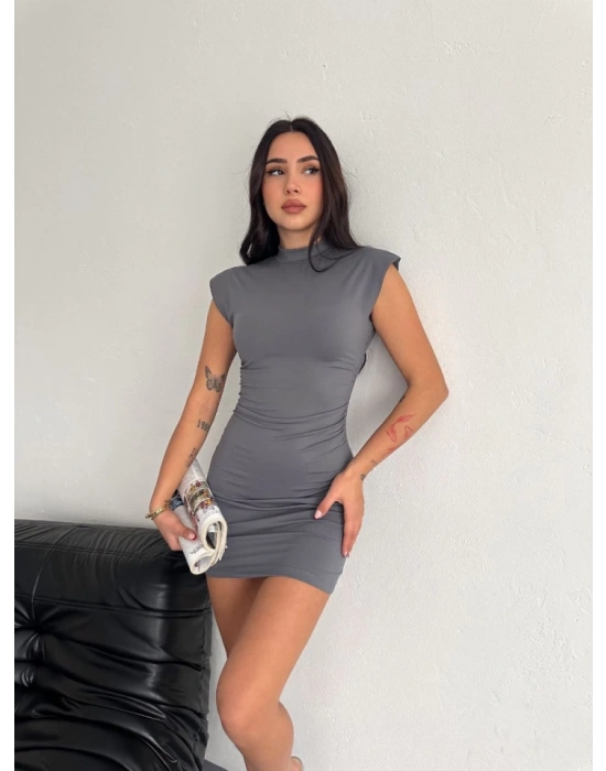 Yarım Bogazlı Kolsuz ini Boy Elbise  Gri