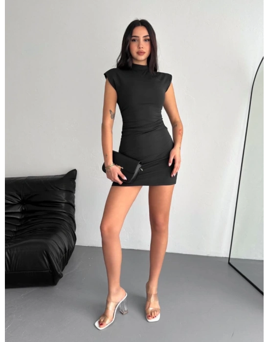 Yarım Bogazlı Kolsuz ini Boy Elbise  iyah