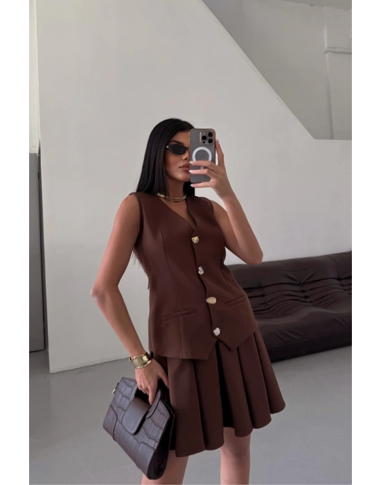 YELEK  PİLELİ ETEK GÖRÜNÜMLÜ ELBİE  Kahverengi