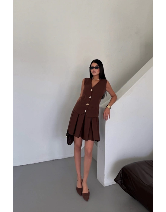 YELEK  PİLELİ ETEK GÖRÜNÜMLÜ ELBİE  Kahverengi