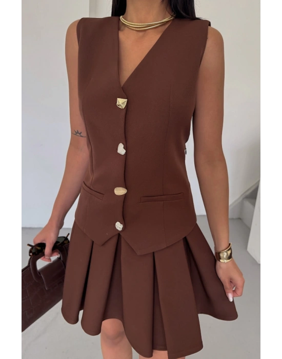 YELEK  PİLELİ ETEK GÖRÜNÜMLÜ ELBİE  Kahverengi