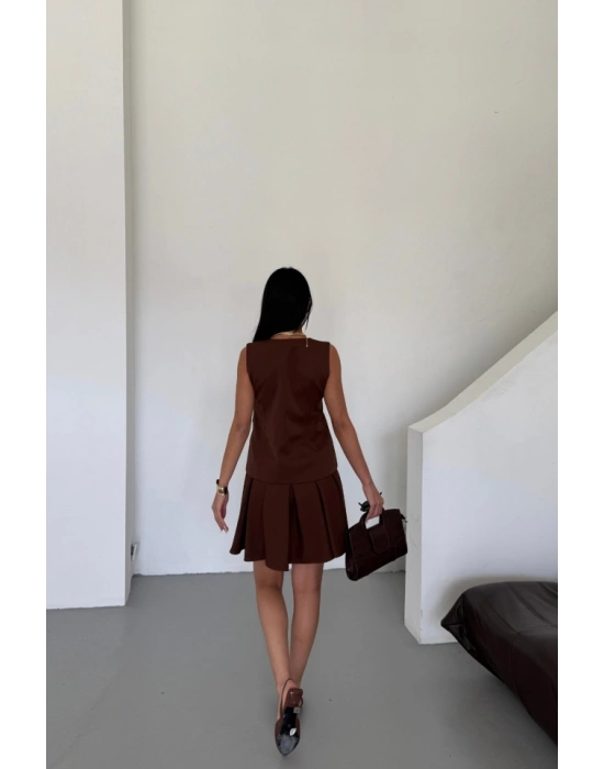 YELEK  PİLELİ ETEK GÖRÜNÜMLÜ ELBİE  Kahverengi