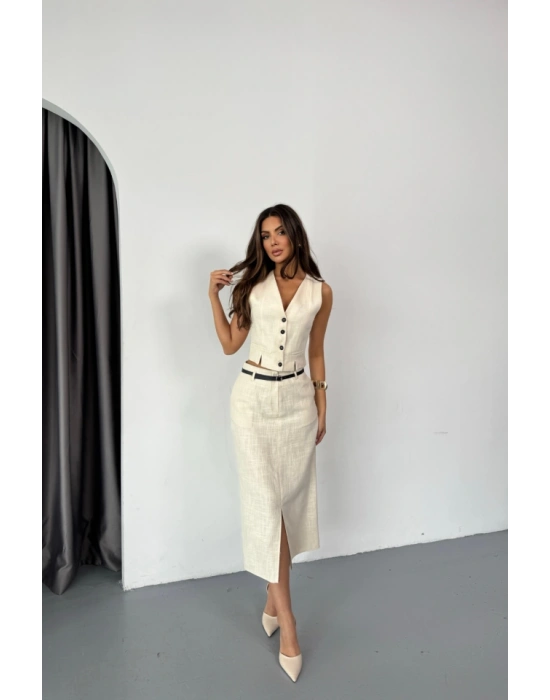 YELEKÖNDEN YIRTMAÇLI ETEK TK ŞANTUK KETEN  Ham