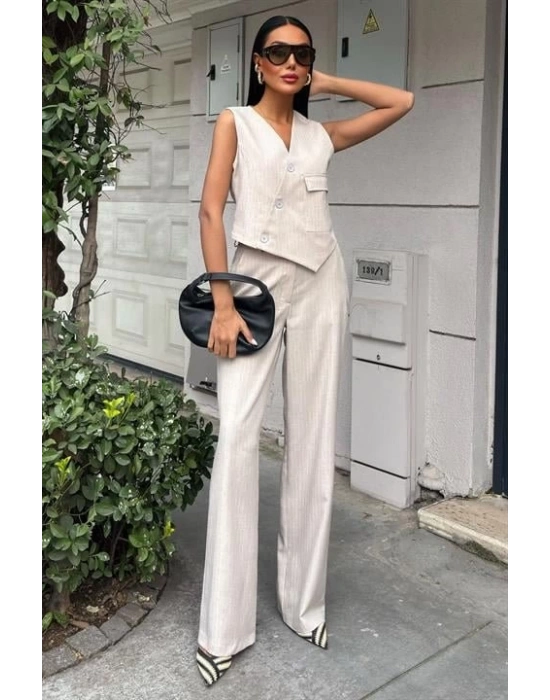 Yeleği Çapraz Detay Düğmeli Cepli Yelekli Takım 10150