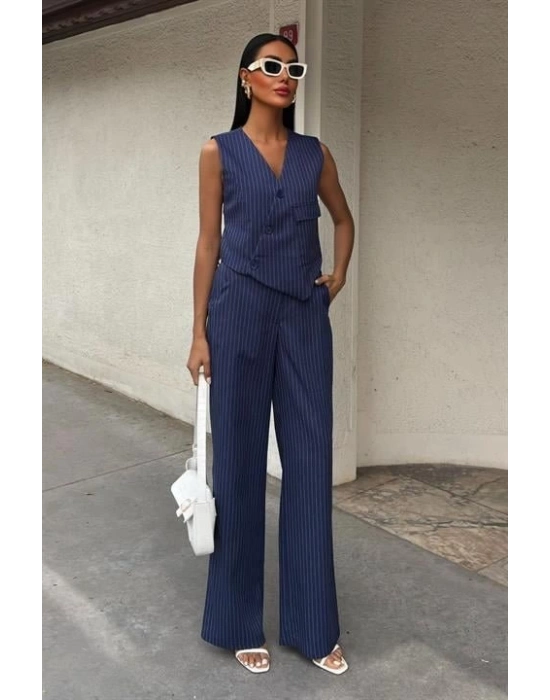 Yeleği Çapraz Detay Düğmeli Cepli Yelekli Takım 10150