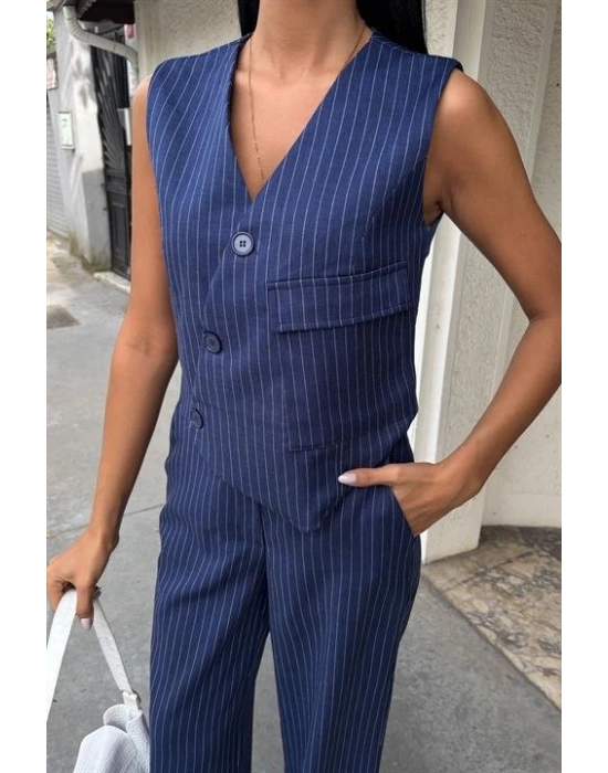 Yeleği Çapraz Detay Düğmeli Cepli Yelekli Takım 10150