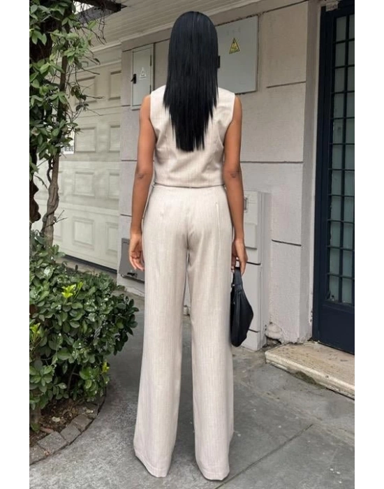 Yeleği Çapraz Detay Düğmeli Cepli Yelekli Takım 10150