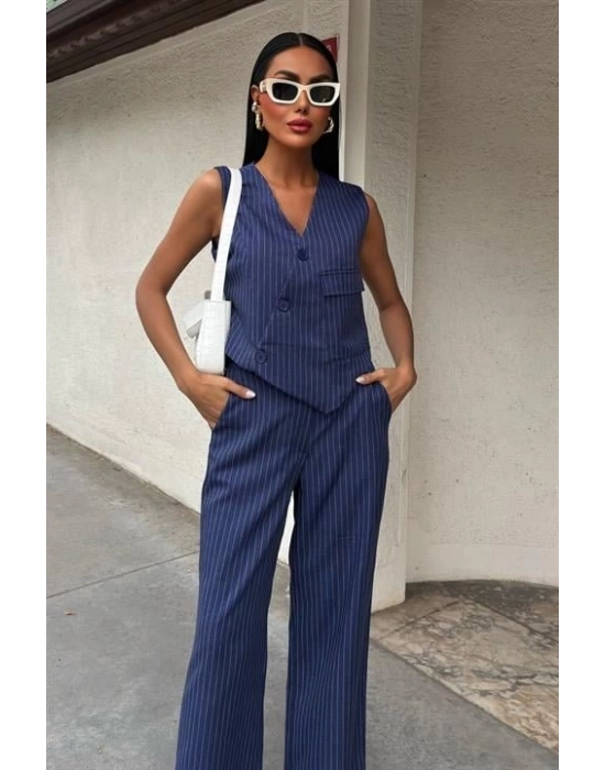 Yeleği Çapraz Detay Düğmeli Cepli Yelekli Takım 10150