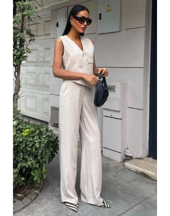 Yeleği Çapraz Detay Düğmeli Cepli Yelekli Takım 10150