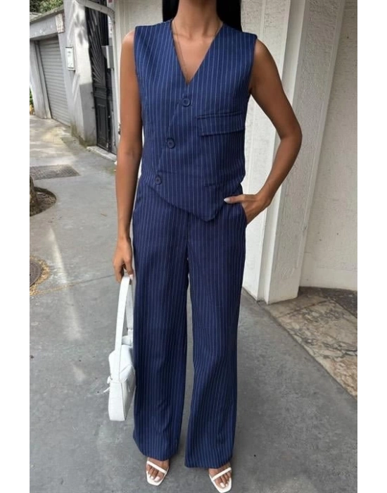 Yeleği Çapraz Detay Düğmeli Cepli Yelekli Takım 10150