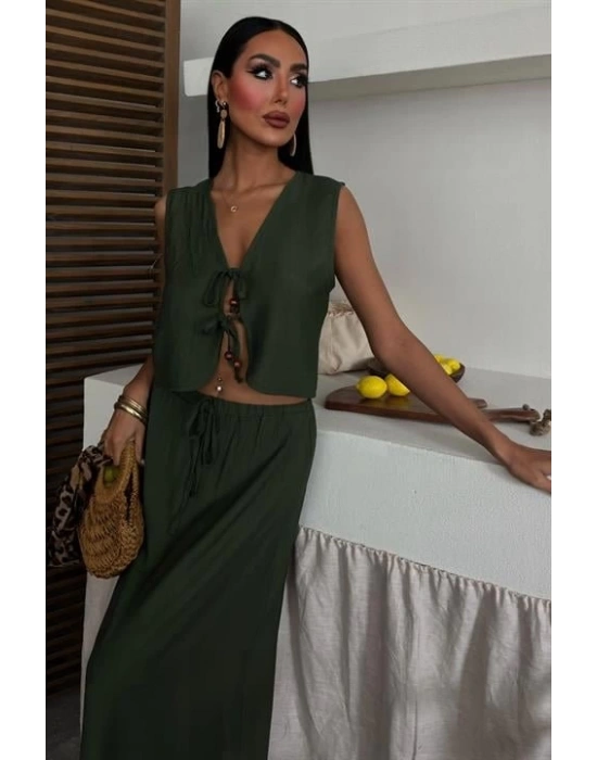 Yelek Önden Bağlamalı Uzun Etekli Takım 10192