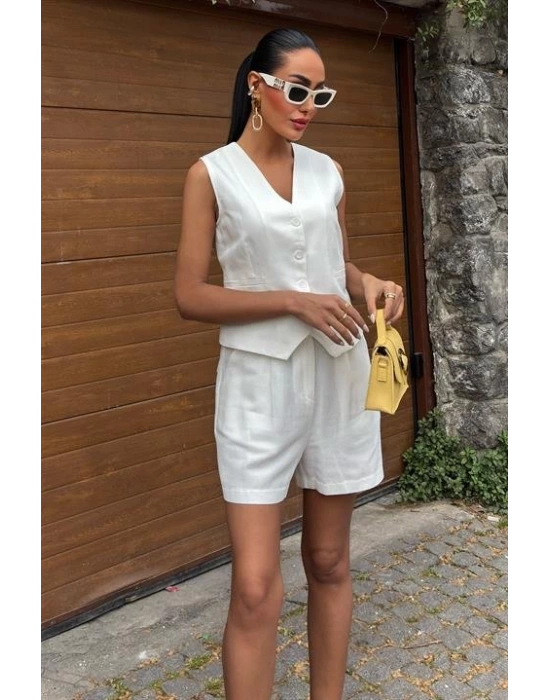 Yelek Şort Flamlı Keten Takım 1013317