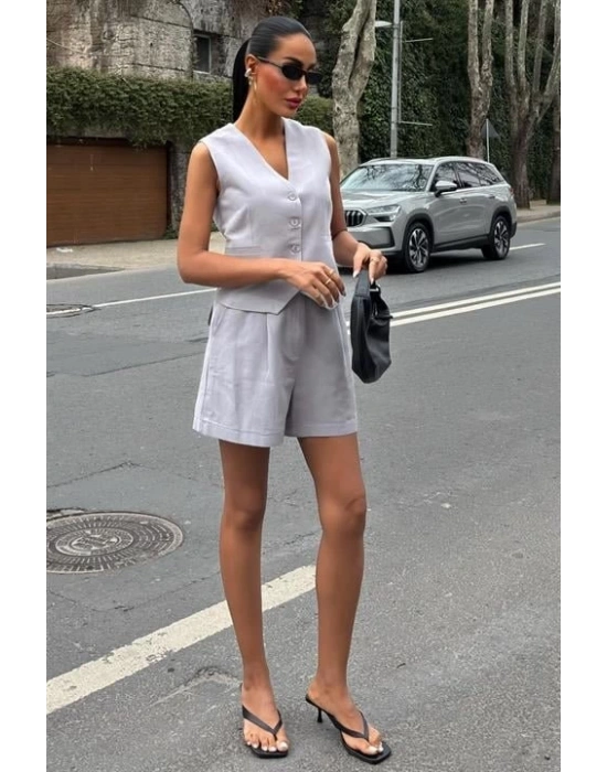 Yelek Şort Flamlı Keten Takım 1013317