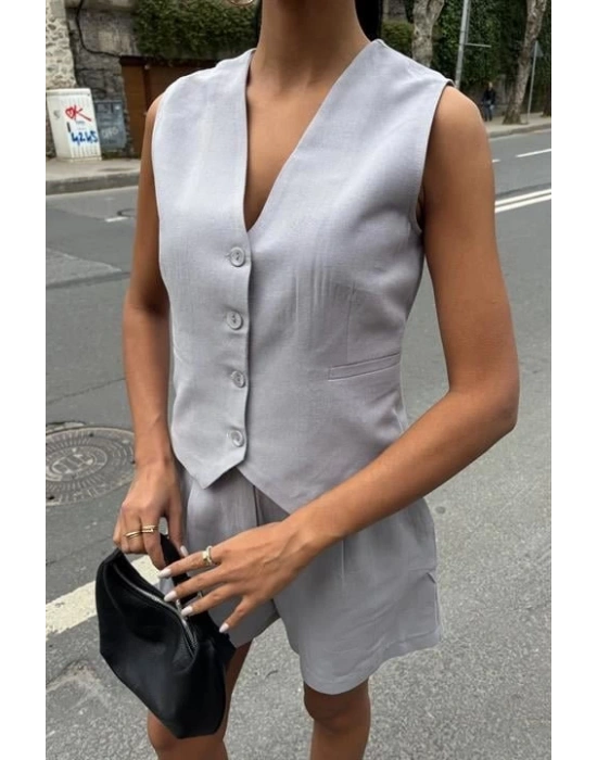 Yelek Şort Flamlı Keten Takım 1013317