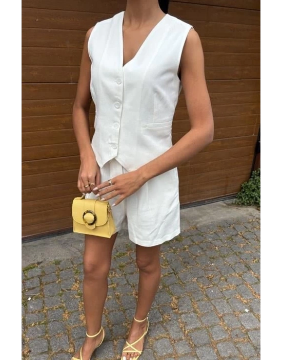 Yelek Şort Flamlı Keten Takım 1013317