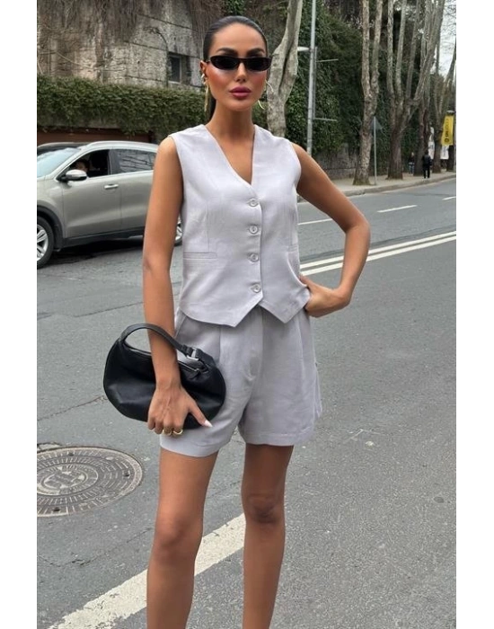 Yelek Şort Flamlı Keten Takım 1013317