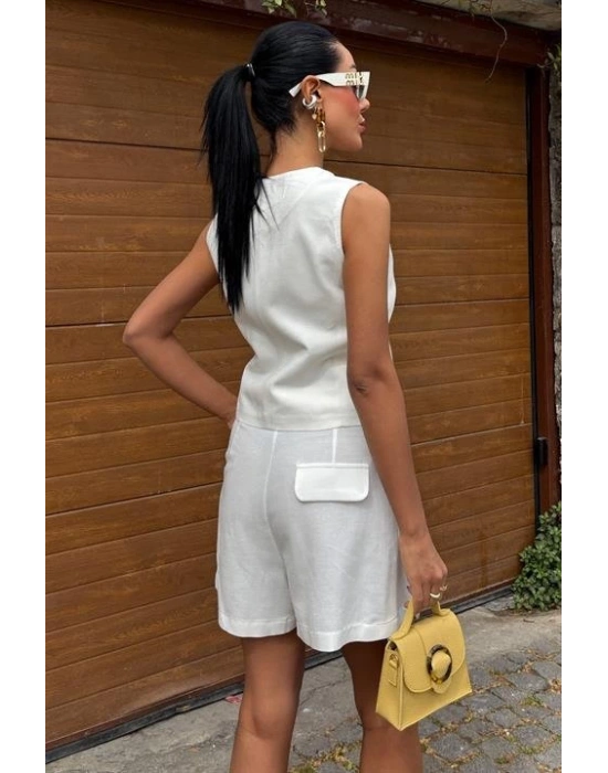 Yelek Şort Flamlı Keten Takım 1013317