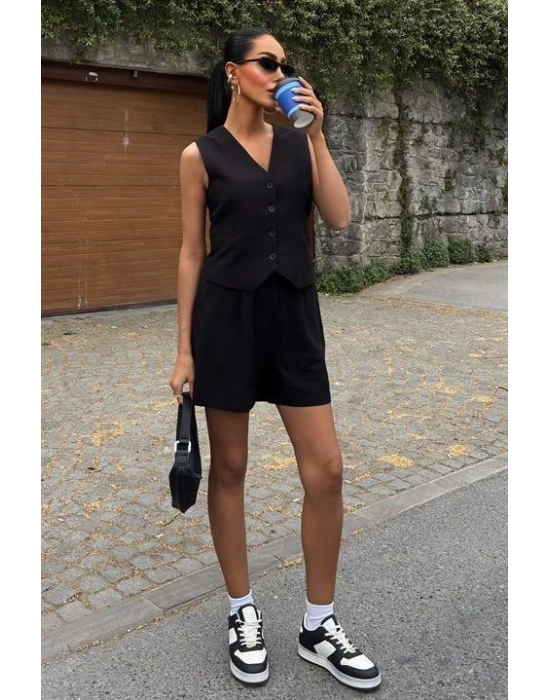 Yelek Şort Flamlı Keten Takım 1013317