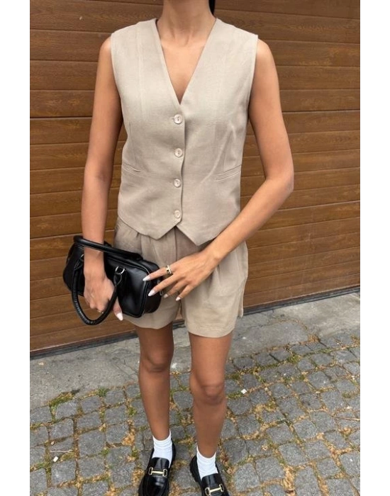 Yelek Şort Flamlı Keten Takım 1013317