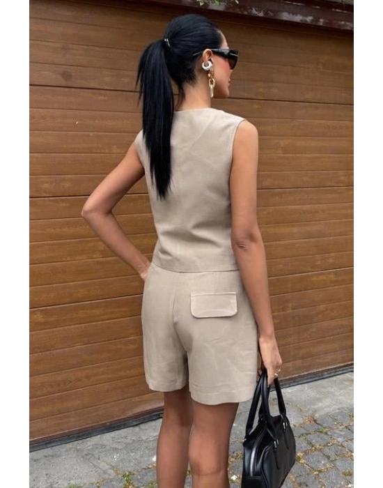 Yelek Şort Flamlı Keten Takım 1013317