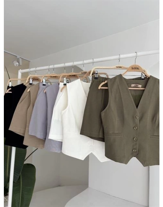 Yelek Şort Flamlı Keten Takım 1013317