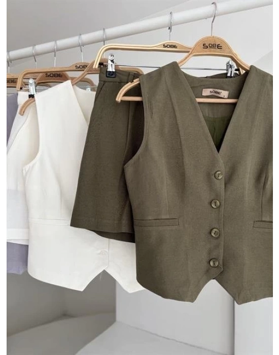 Yelek Şort Flamlı Keten Takım 1013317