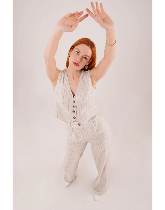 Yelek Ve Pantolon avi Şeritli İkili Takım