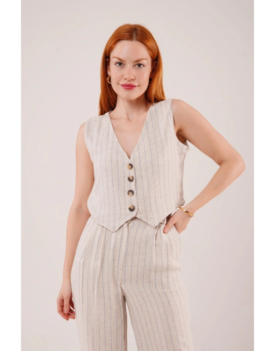 Yelek Ve Pantolon avi Şeritli İkili Takım