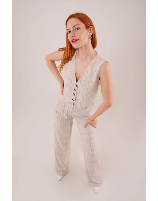 Yelek Ve Pantolon avi Şeritli İkili Takım