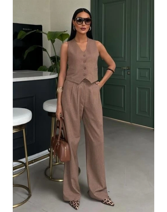 Yelek Ve Pantolon Çizgili Double Takım 10017