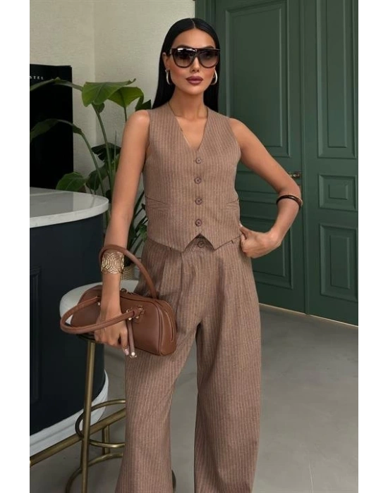 Yelek Ve Pantolon Çizgili Double Takım 10017